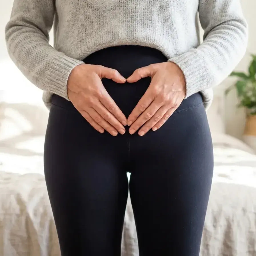Woman resting both hands on her midriff in a heart shape