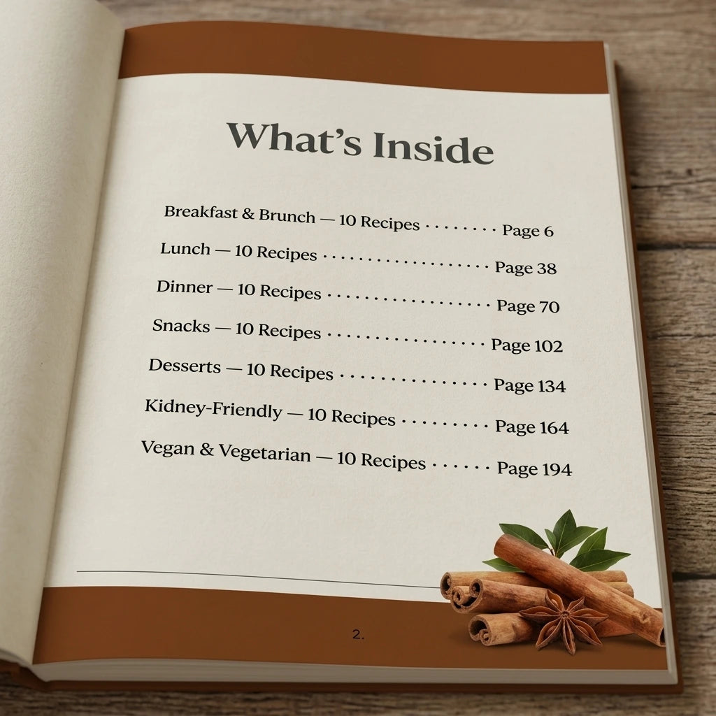Verolae recipe e-book contents page listing the six recipe chapters