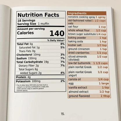 Verolae recipe e-book nutrition panel for one serving
